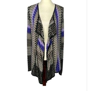 CHICOS size XL Open Waterfall Chevron‎ Knit Cardigan Sweater Black Purple